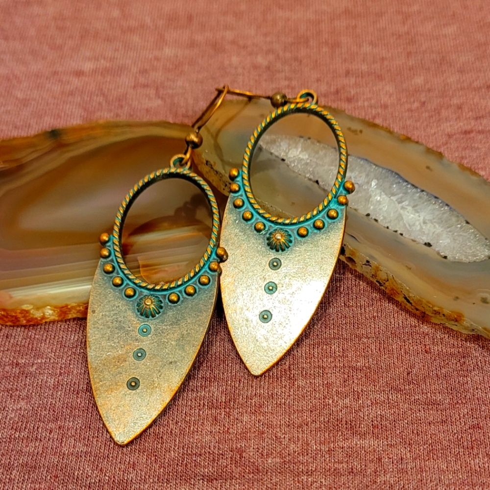 Bronze Copper Patina Earrings Vintage Boho Style